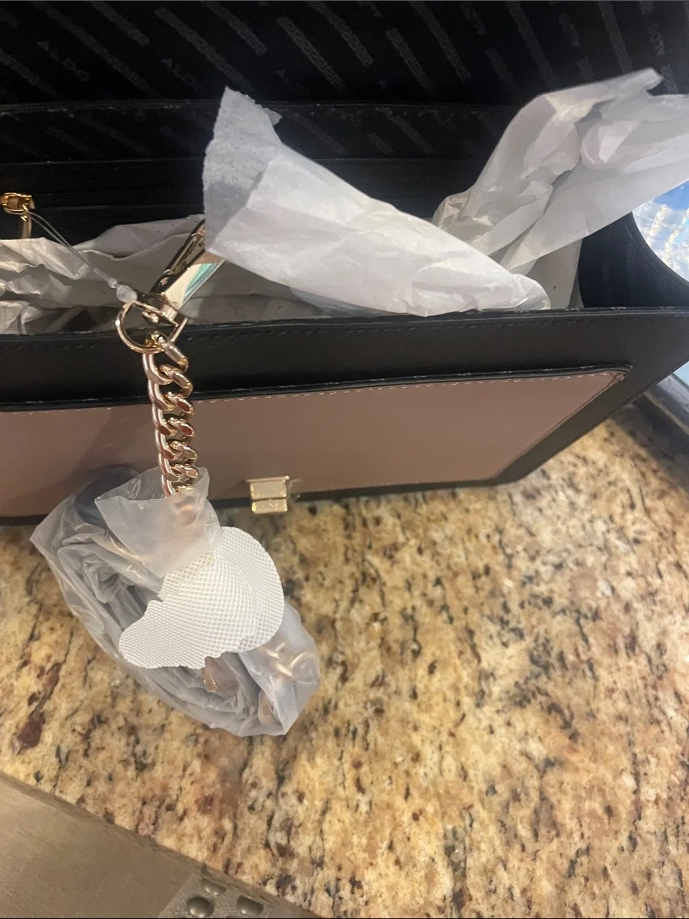 Aldo Black and Tan Top-Handle Satchel with Decorative Scarf